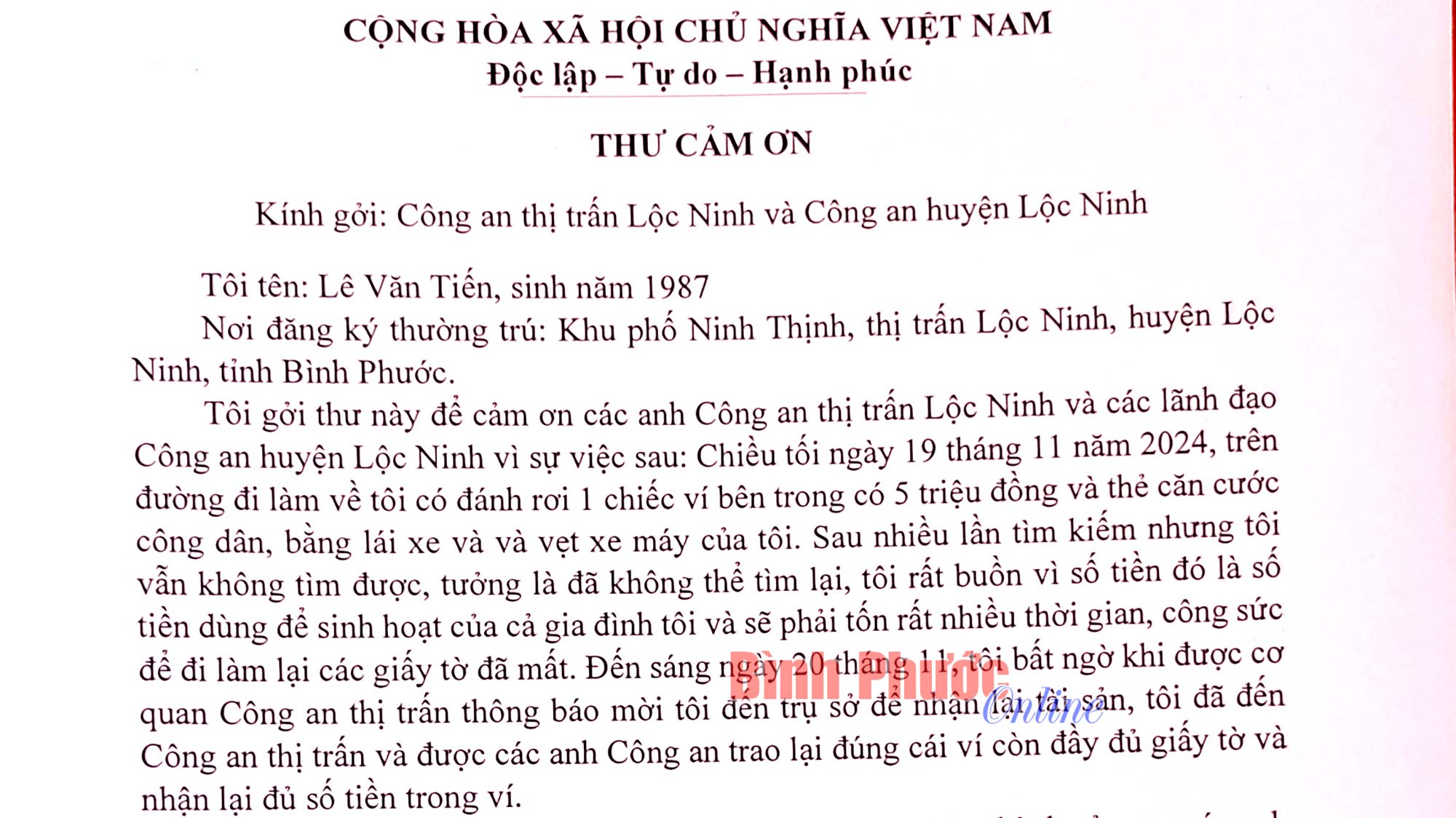 Người dân gửi thư cảm ơn lực lượng công an