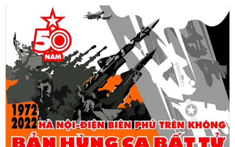 Tranh cổ động nh&acirc;n 50 năm Chiến thắng H&agrave; Nội-Điện Bi&ecirc;n Phủ tr&ecirc;n kh&ocirc;ng
