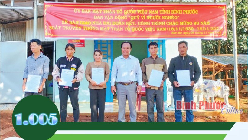 Năm 2023, Quỹ "Vì người nghèo" các cấp trong tỉnh Bình Phước đã vận động xây dựng 1.005 căn nhà Đại đoàn kết
