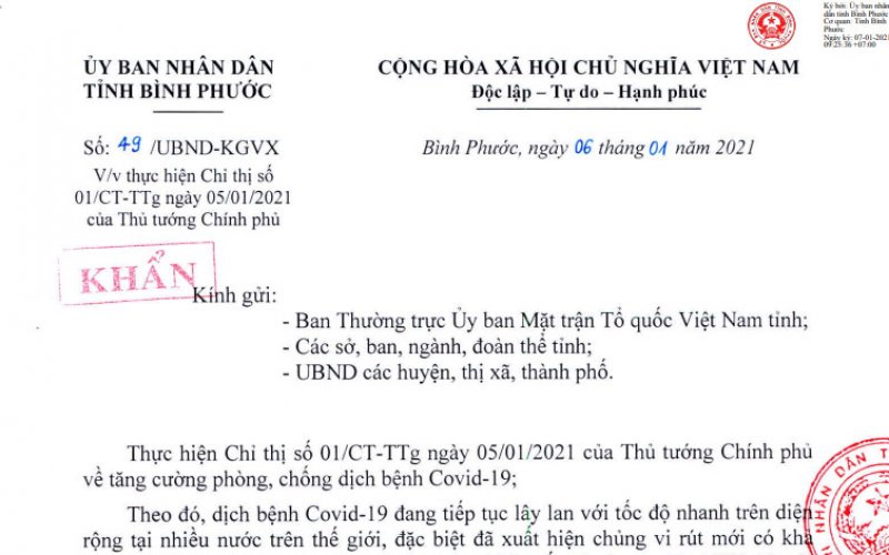 Bình Phước đẩy mạnh phòng, chống dịch Covid-19 dịp tết nguyên đán Tân Sửu 2021