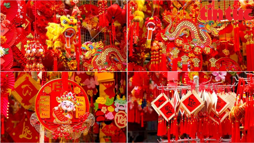 Sắc đỏ, v&agrave;ng rực rỡ tr&ecirc;n phố H&agrave;ng M&atilde; trước Tết Gi&aacute;p Th&igrave;n
