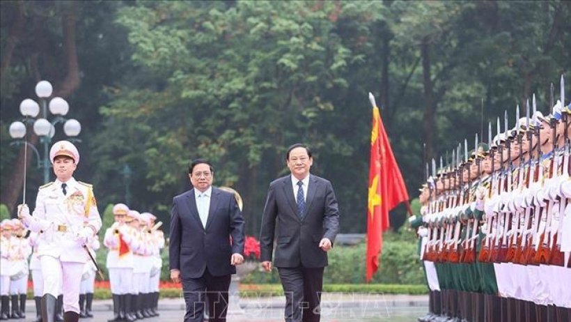 Thủ tướng Phạm Minh Chính chủ trì Lễ đón Thủ tướng Lào thăm chính thức Việt Nam