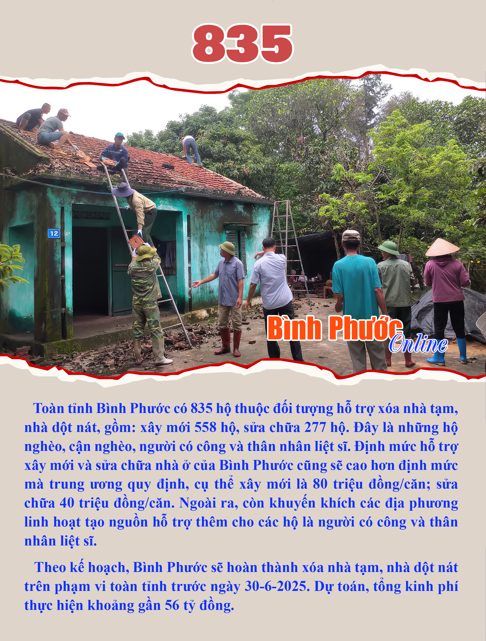 Bình Phước: Hoàn thành xóa nhà tạm, nhà dột nát trước 30-6
