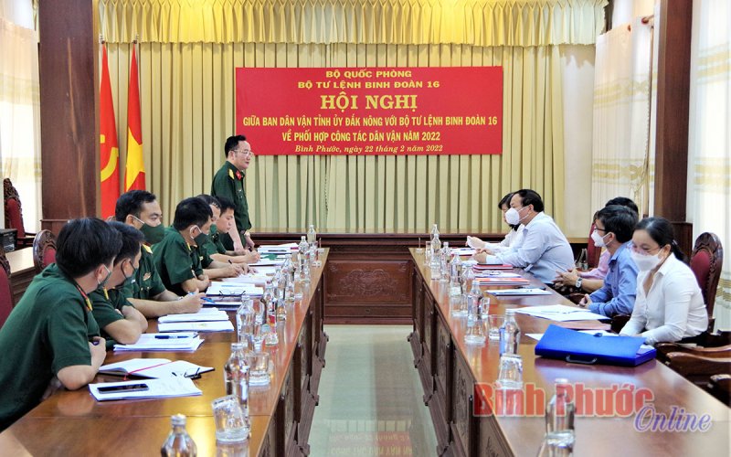 Ban Dân vận Tỉnh ủy Bình Phước, Đắk Nông và Binh đoàn 16 phối hợp thực hiện công tác dân vận năm 2022