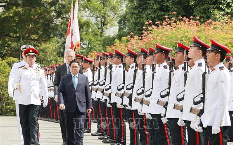 Lễ đón Thủ tướng Phạm Minh Chính thăm chính thức Singapore