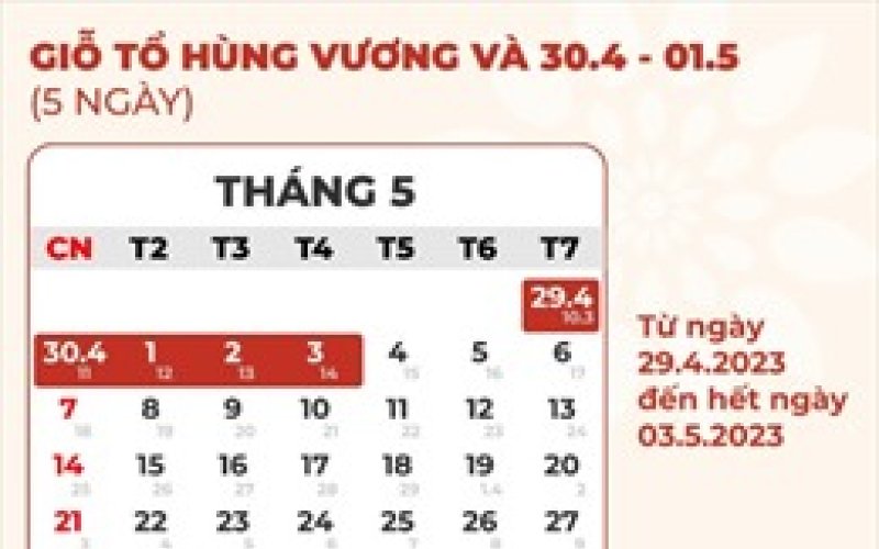 Nghỉ liên tục 5 ngày dịp Giỗ tổ Hùng Vương liền kề ngày 30-4 - 1-5