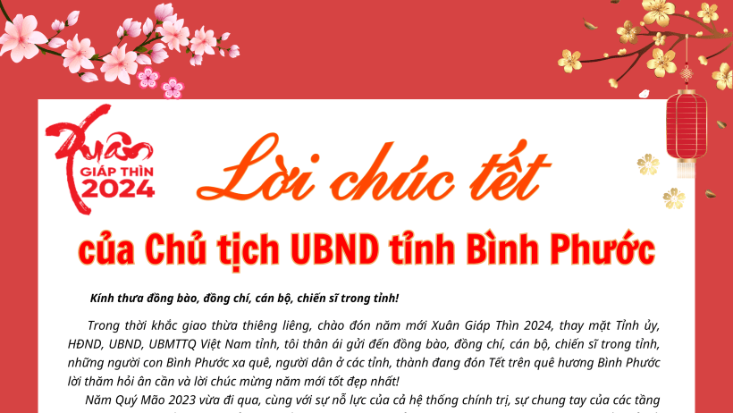 Lời chúc tết của Chủ tịch UBND tỉnh Bình Phước