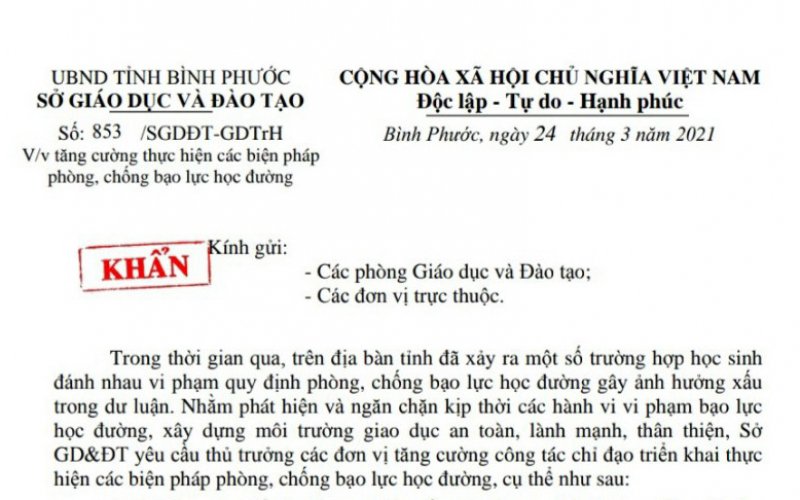 Bình Phước tăng cường công tác phòng, chống bạo lực học đường