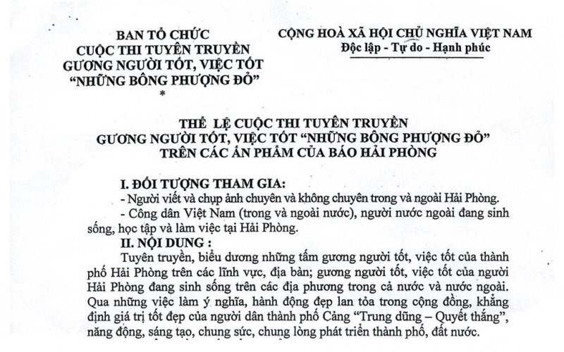 Hải Ph&ograve;ng ph&aacute;t động cuộc thi tuy&ecirc;n truyền gương người tốt, việc tốt &ldquo;Những b&ocirc;ng phượng đỏ&rdquo;