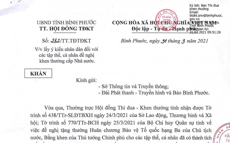 Lấy ý kiến nhân dân với tập thể, cá nhân đề nghị khen thưởng cấp Nhà nước
