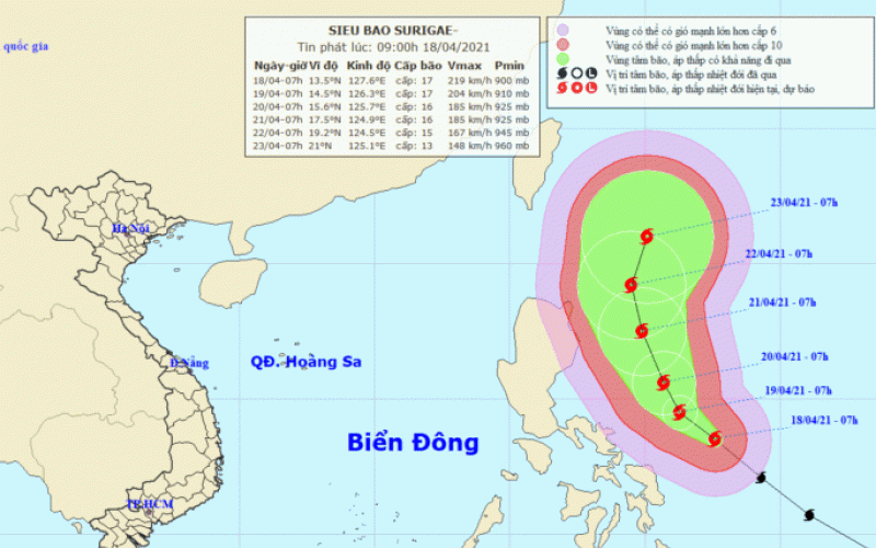 Siêu bão Surigae mạnh cấp 17, yêu cầu các tỉnh sẵn sàng ứng phó