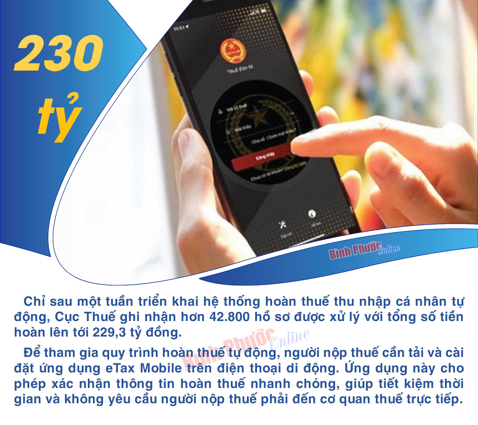 Trong 7 ngày, gần 230 tỷ đồng thuế thu nhập cá nhân đã hoàn tự động cho người dân