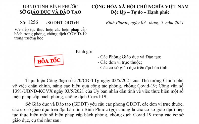 Tiếp tục thực hiện các biện pháp cấp bách phòng, chống Covid-19 trong trường học