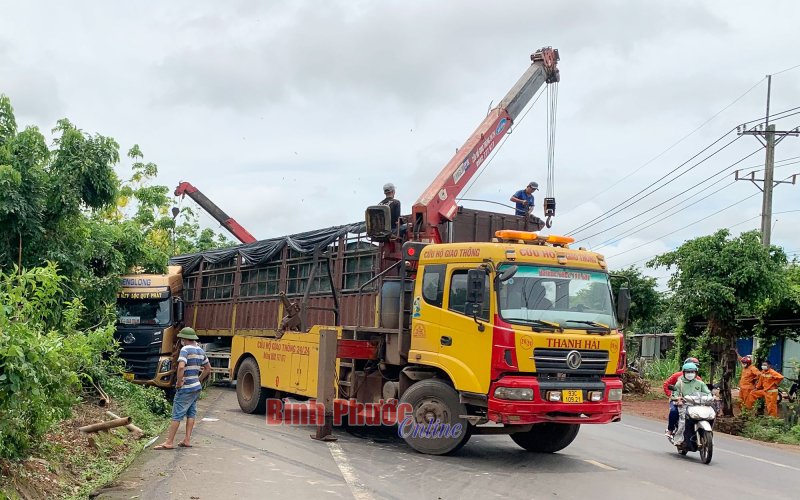 Bù Đăng: Mất lái, xe container lao sang lề đường đối diện