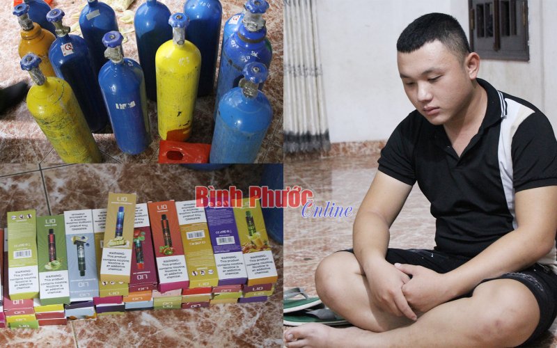 Công an TP. Đồng Xoài: Phát hiện, tạm giữ 12 bình khí bóng cười