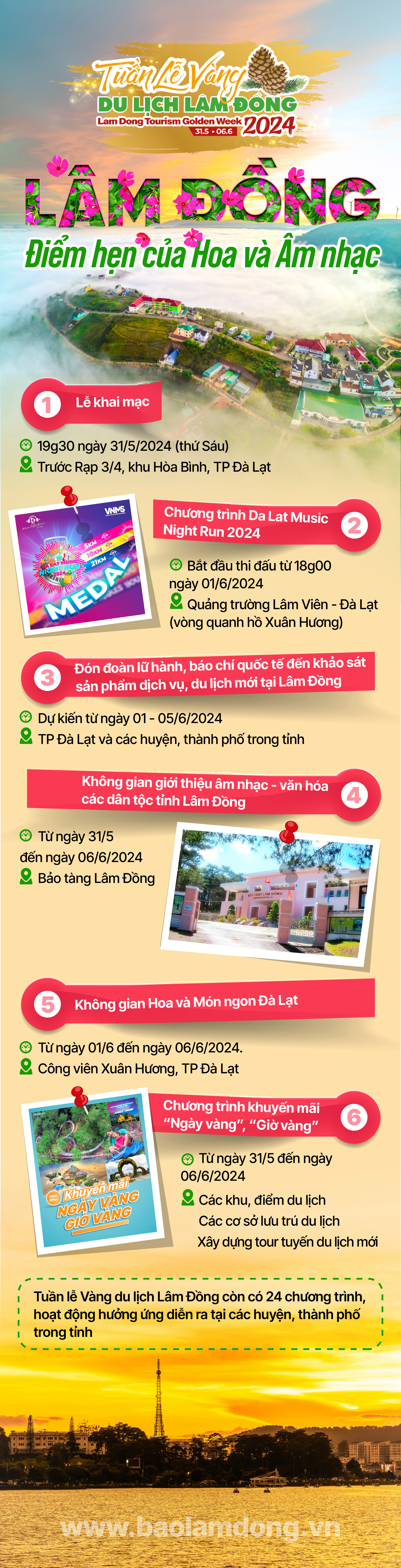 [Infographic] Nhiều sự kiện hấp dẫn tại Tuần lễ Vàng du lịch Lâm Đồng 2024