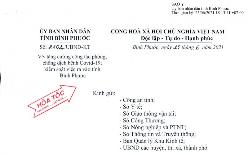 Bình Phước siết chặt việc ra, vào tỉnh nhằm đảm bảo phòng, chống dịch Covid-19