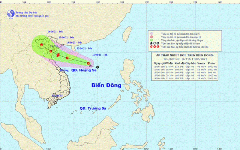Vùng áp thấp trên Biển Đông đã mạnh lên thành áp thấp nhiệt đới