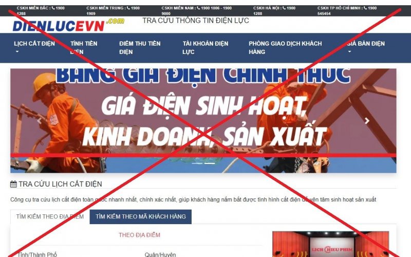 Xuất hiện trang web giả mạo thương hiệu EVN 