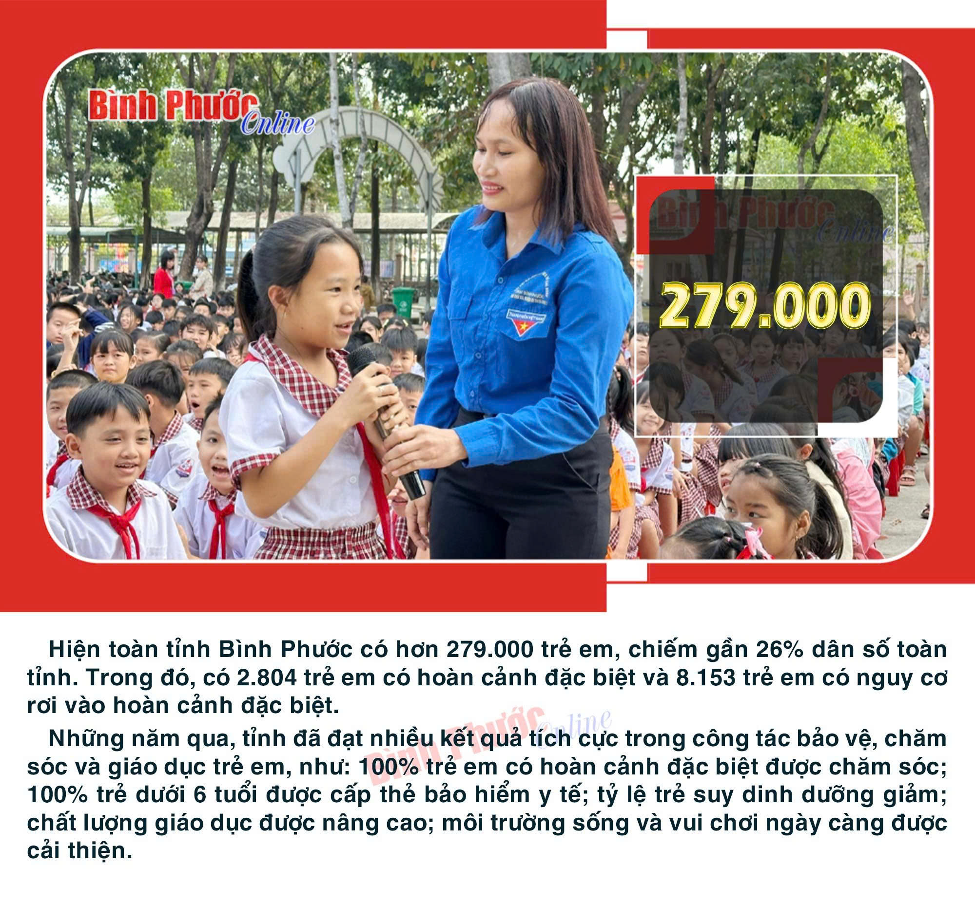 Bình Phước có hơn 279.000 trẻ em