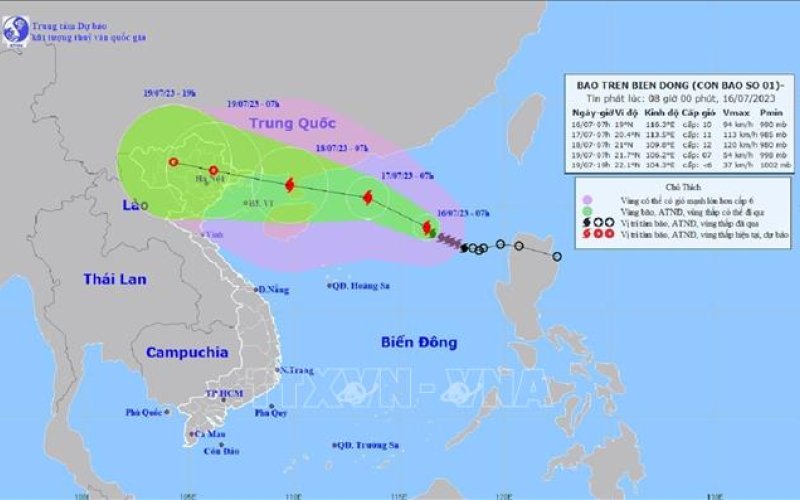 Khoảng chiều và đêm 18-7, bão số 1 ảnh hưởng đến đất liền Việt Nam