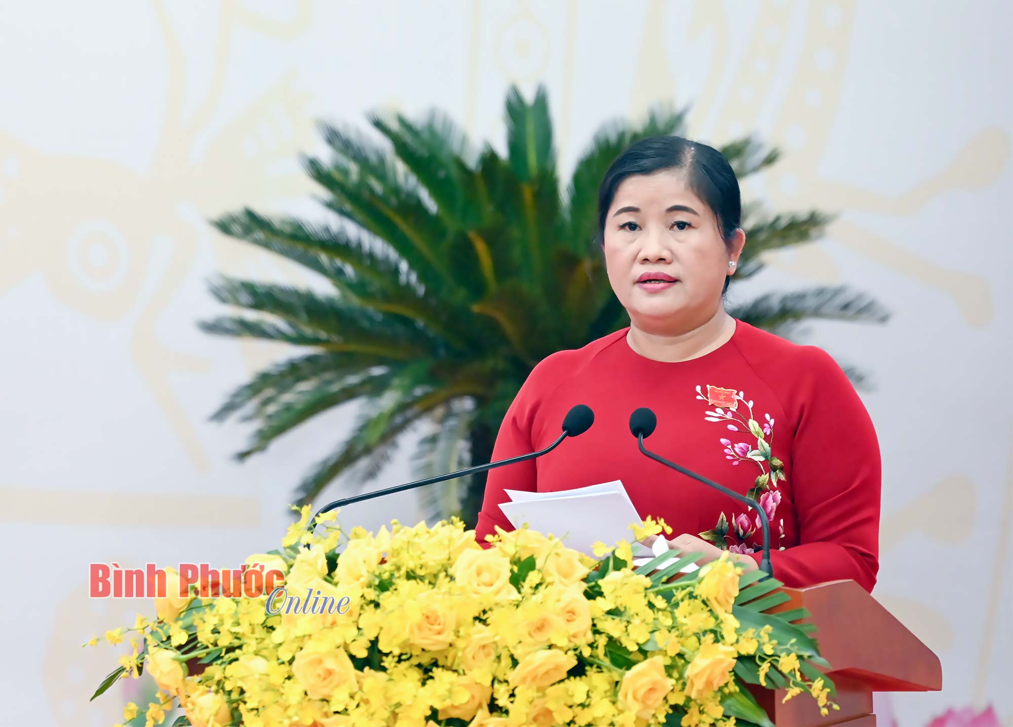 Chủ tịch UBND tỉnh Trần Tuệ Hiền phát biểu tại kỳ họp thứ 15, HĐND tỉnh khóa X