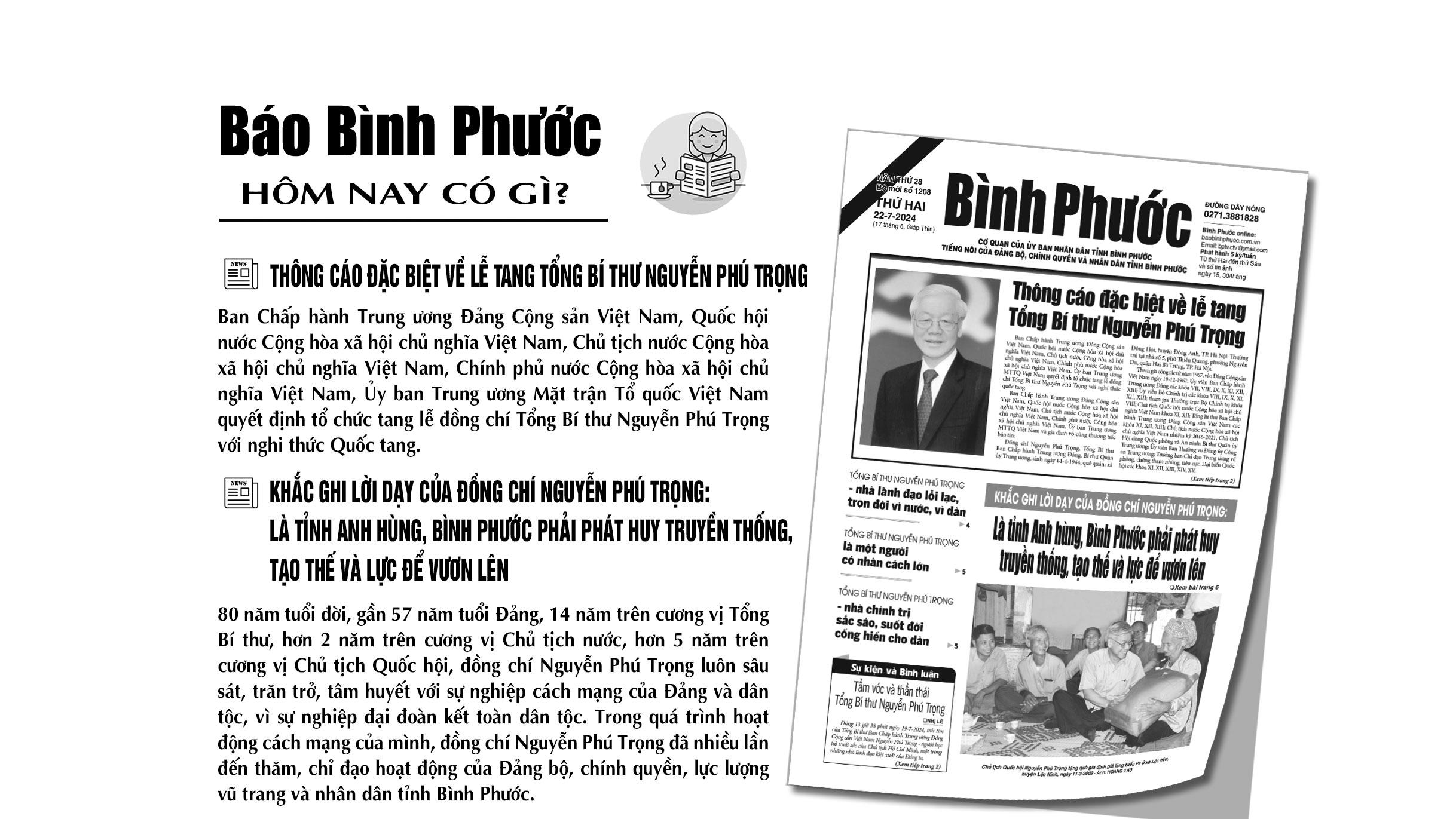 Kính mời độc giả đón đọc báo in Bình Phước hôm nay 22-7-2024