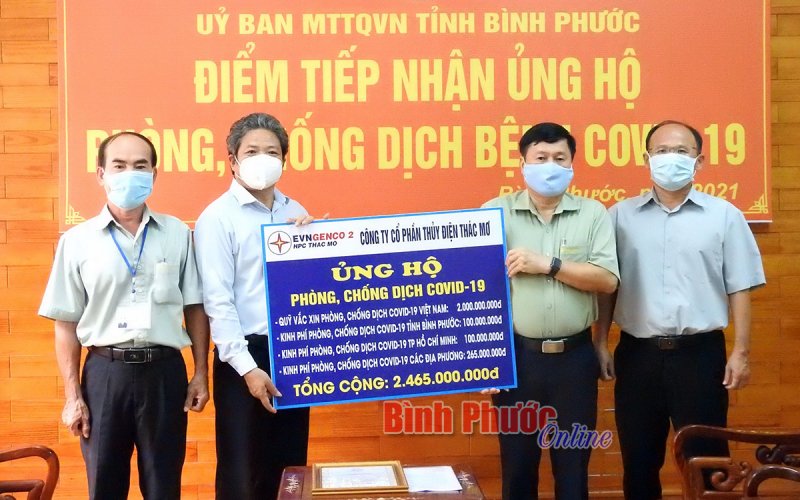 Công ty cổ phần Thủy điện Thác Mơ ủng hộ Quỹ phòng, chống Covid-19 tỉnh 100 triệu đồng