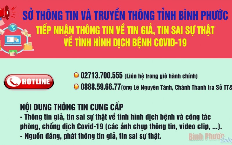 Đường dây nóng tiếp nhận thông tin về tin giả, tin sai sự thật về tình hình dịch bệnh Covid-19