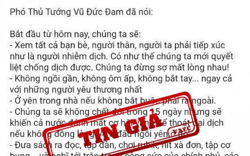 Xuất hiện thông tin giả mạo phát ngôn chỉ đạo của Phó thủ tướng
