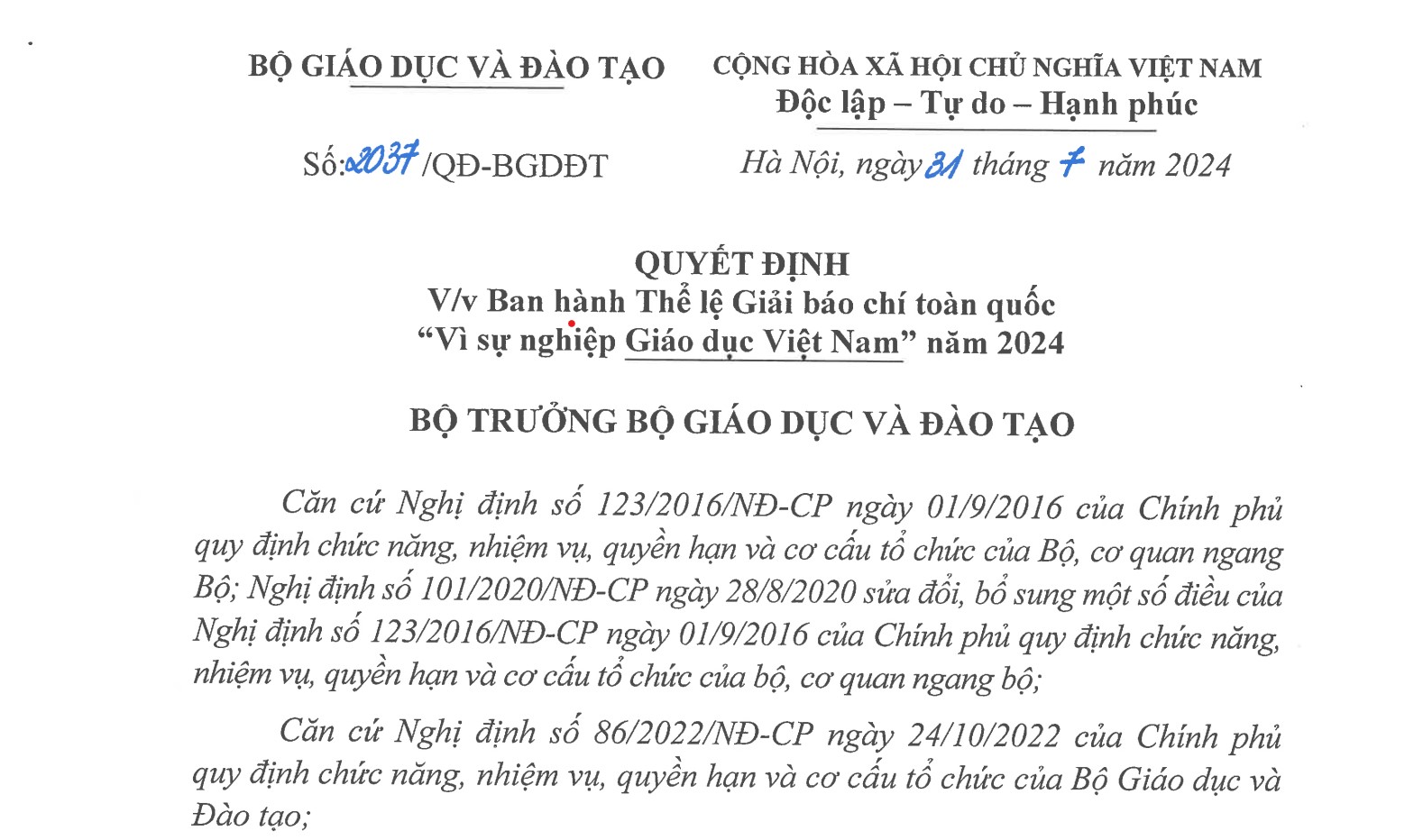 Khởi động giải báo chí “Vì sự nghiệp giáo dục Việt Nam” năm 2024