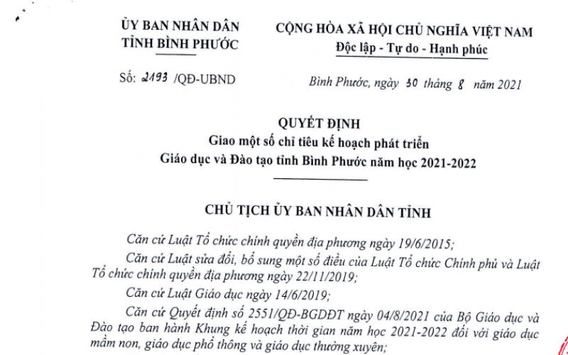 Đến cuối năm học 2021-2022, Bình Phước phấn đấu có 140 trường đạt chuẩn quốc gia