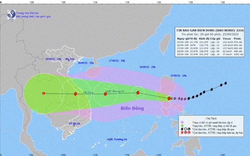 Bão Noru di chuyển nhanh, sẽ vào khu vực Biển Đông từ đêm 25-9