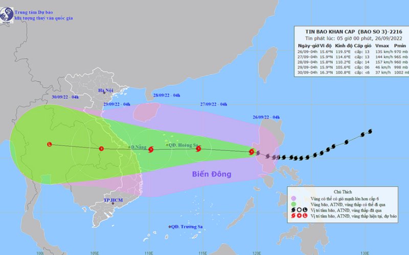 Thời tiết ngày 26-9: Siêu bão Noru tiến vào Biển Đông, mưa lớn ở Trung Bộ và Tây Nguyên