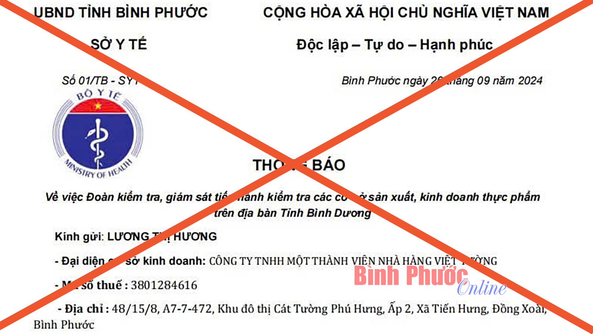 Sở Y tế Bình Phước: Bác bỏ 2 văn bản giả mạo