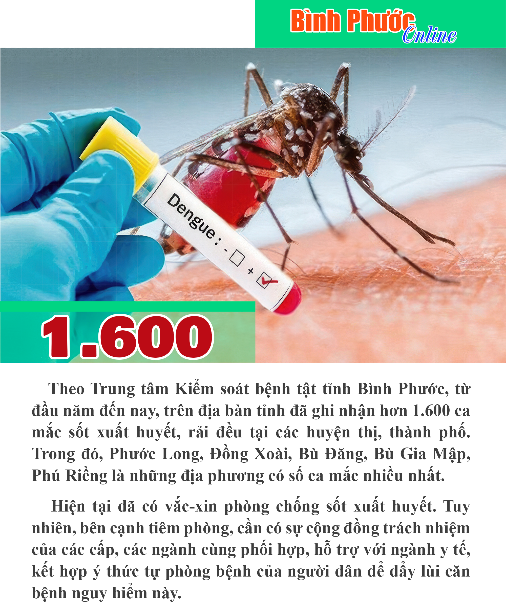 Từ đầu năm đến nay, Bình Phước ghi nhận hơn 1.600 ca mắc sốt xuất huyết
