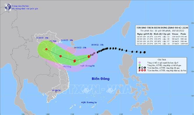 Vùng gần tâm bão số 6 có sức gió mạnh cấp 12, giật cấp 14