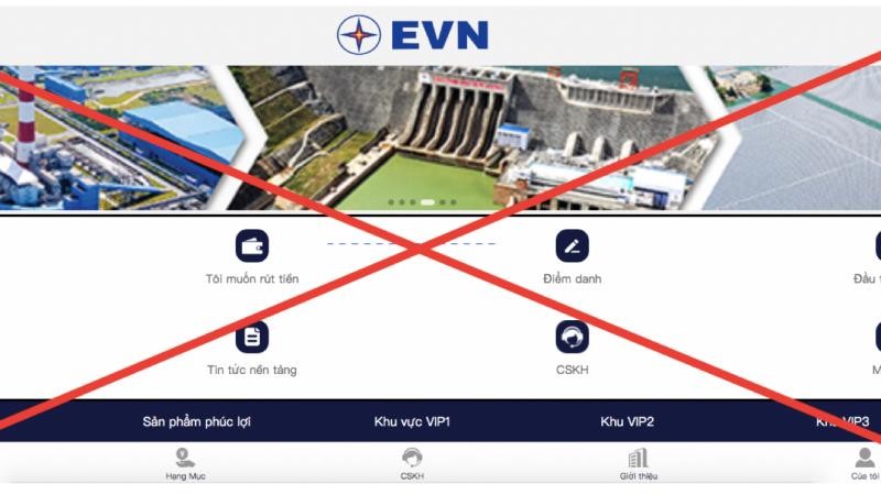 Trang web giả mạo thương hiệu EVN.