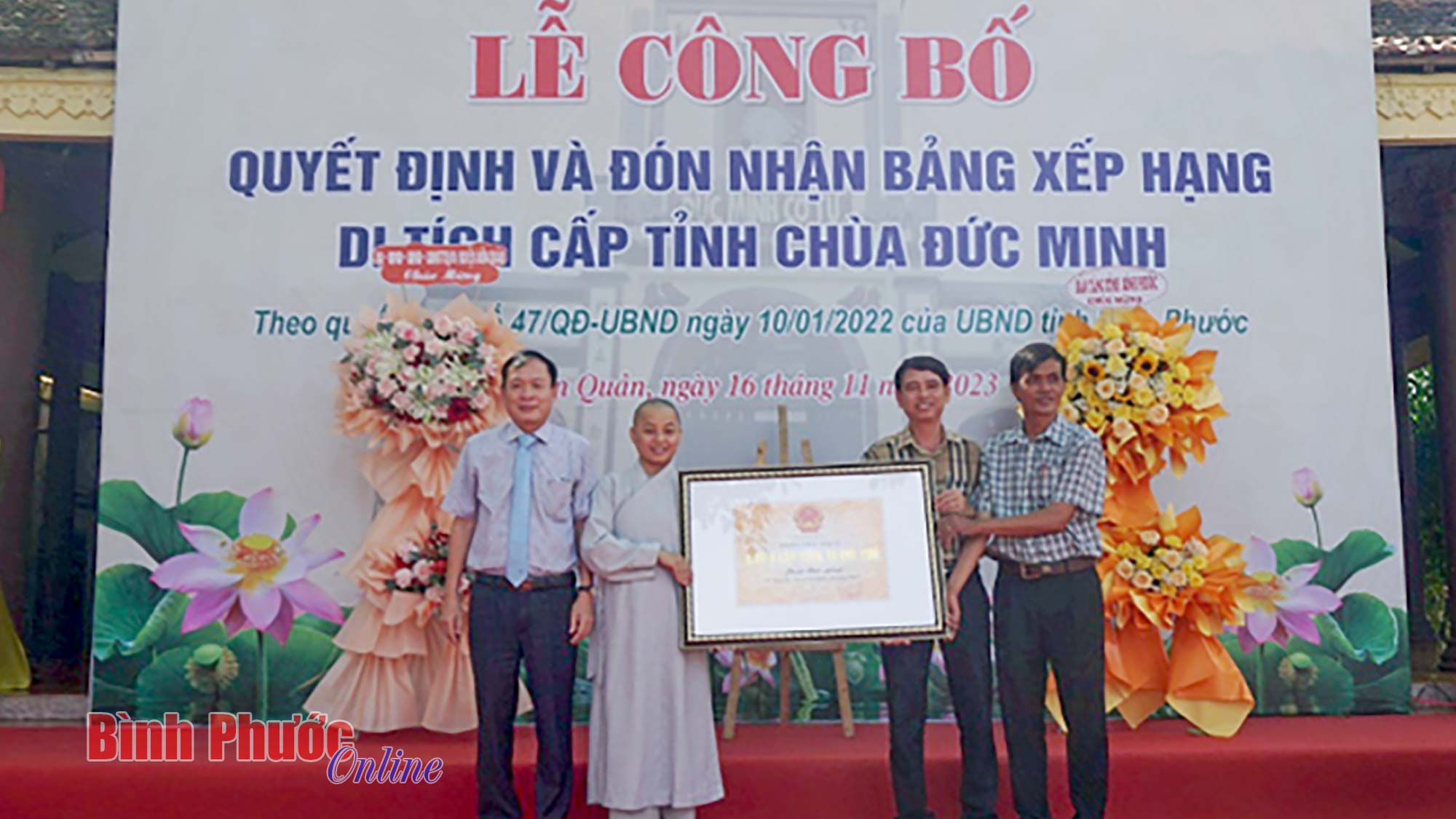 Trao bằng xếp hạng di tích cấp tỉnh chùa Đức Minh