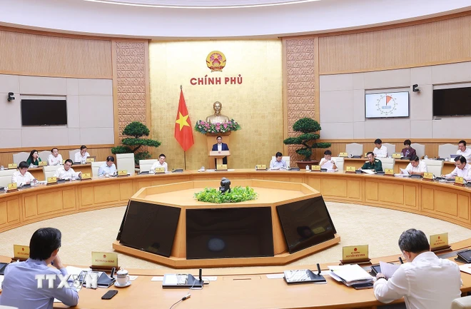 Thủ tướng Phạm Minh Chính chủ trì Phiên họp Chính phủ thường kỳ tháng 10 năm 2024. (Ảnh: Dương Giang/TTXVN) ttxvn_thu_tuong_chu_tri_hop_chinh_phu_thuong_ky_thang_10_nam_2024_6.jpg