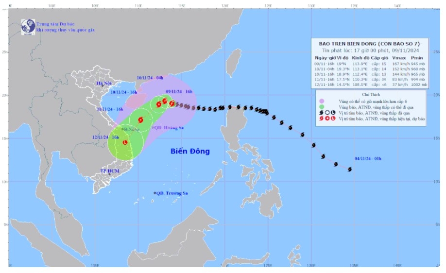 Bão số 7 trên Biển Đông đang suy yếu dần thành áp thấp nhiệt đới