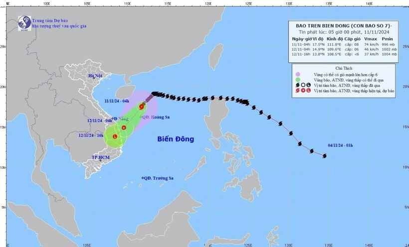 Bão số 7 giảm cường độ, di chuyển theo hướng Tây Nam, giật cấp 11