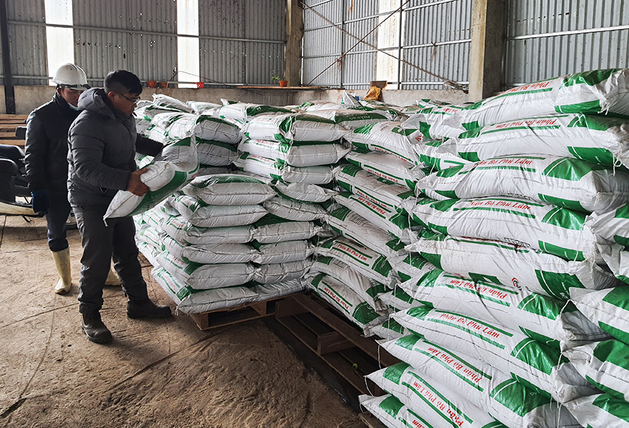 Tại Công ty TNHH Phú Lâm, các sản phẩm phụ của bò được chế biến, đóng gói và xuất cho các cơ sở sản xuất nông nghiệp.