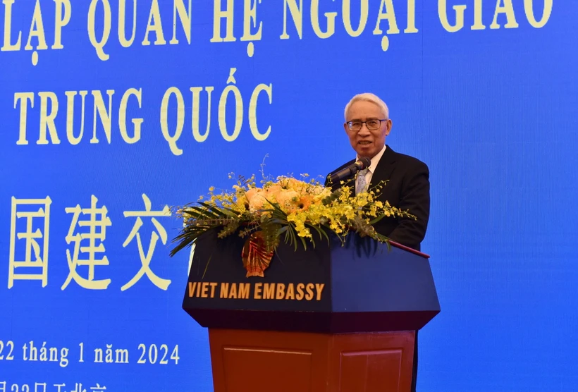 Đại sứ Phạm Sao Mai phát biểu tại Lễ kỷ niệm. (Ảnh: TTXVN)
