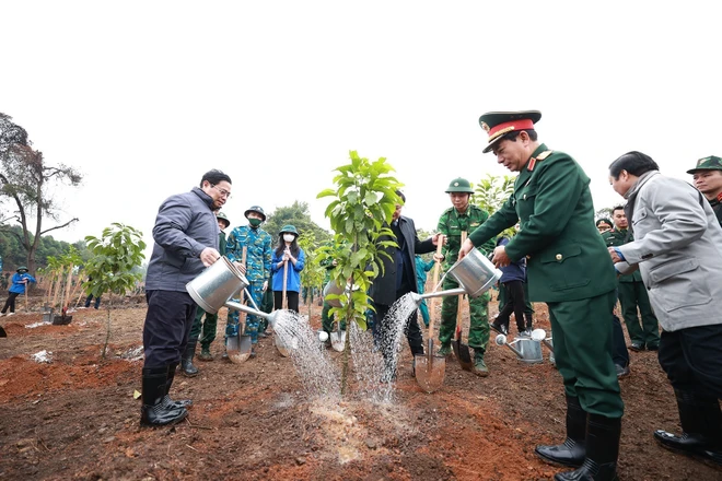 Thủ tướng Phạm Minh Chính trồng cây tại Lễ phát động “Tết trồng cây đời đời nhớ ơn Bác Hồ.” (Ảnh: Dương Giang/TTXVN) ttxvn_0702_trong cay (2).jpg