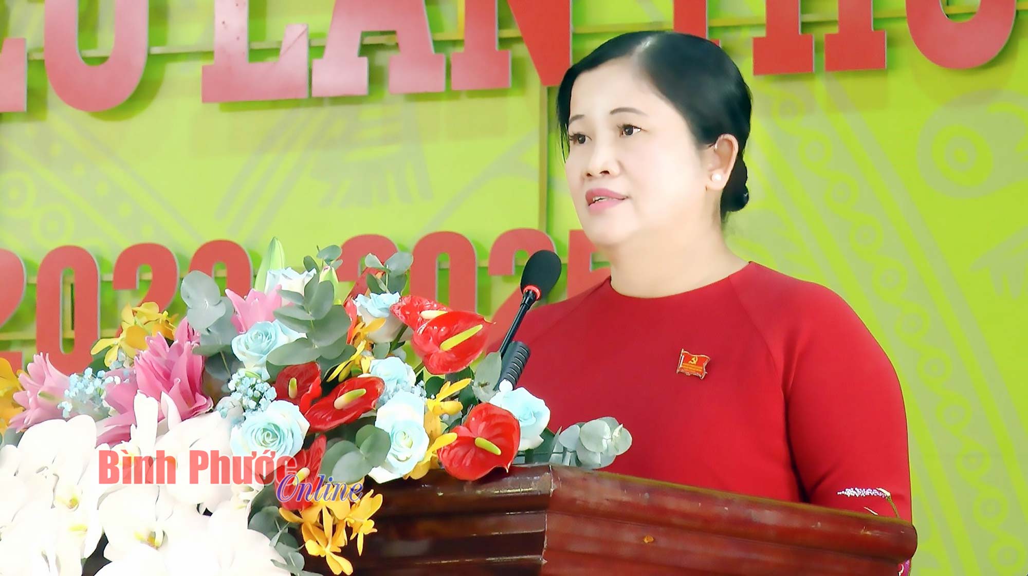 Phó Bí thư Tỉnh ủy, Chủ tịch UBND tỉnh Bình Phước Trần Tuệ Hiền phát biểu tại Đại hội đại biểu lần thứ XIV Đảng bộ Công ty TNHH MTV cao su Lộc Ninh, nhiệm kỳ 2020-2025
