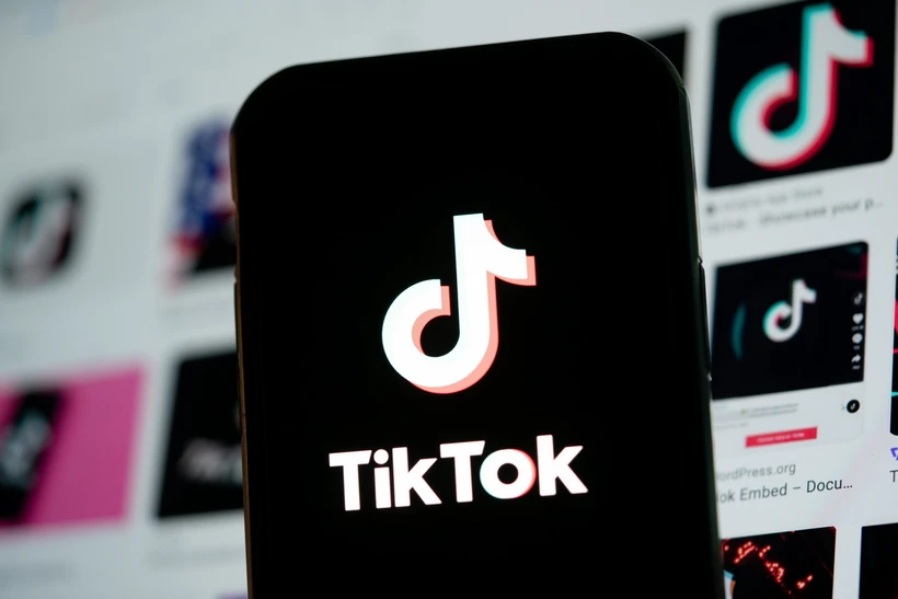 Biểu tượng TikTok trên màn hình điện thoại di động. (Ảnh: THX/TTXVN)