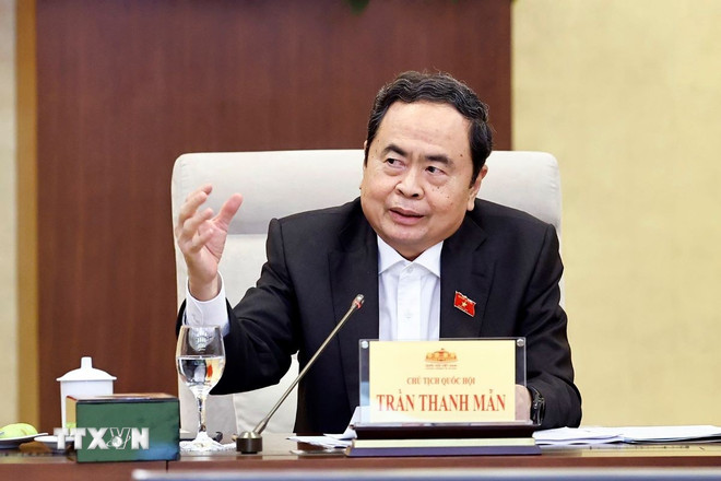 Chủ tịch Quốc hội Trần Thanh Mẫn phát biểu. (Ảnh: Doãn Tấn/TTXVN) ttxvn-chu-tich-quoc-hoi-tran-thanh-man-chu-tri-hop-giao-ban-voi-cac-co-quan-cua-quoc-hoi-0403-1.jpg