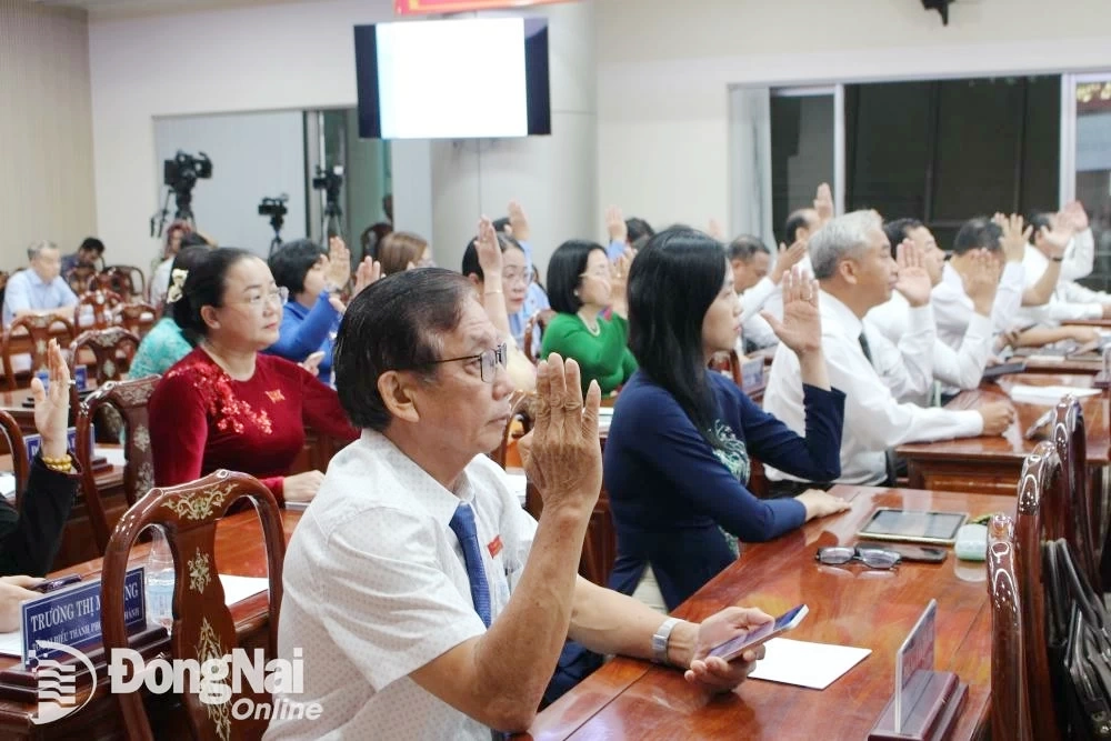 Các đại biểu biểu quyết thông qua nghị quyết kỳ họp. Ảnh: H.Thảo