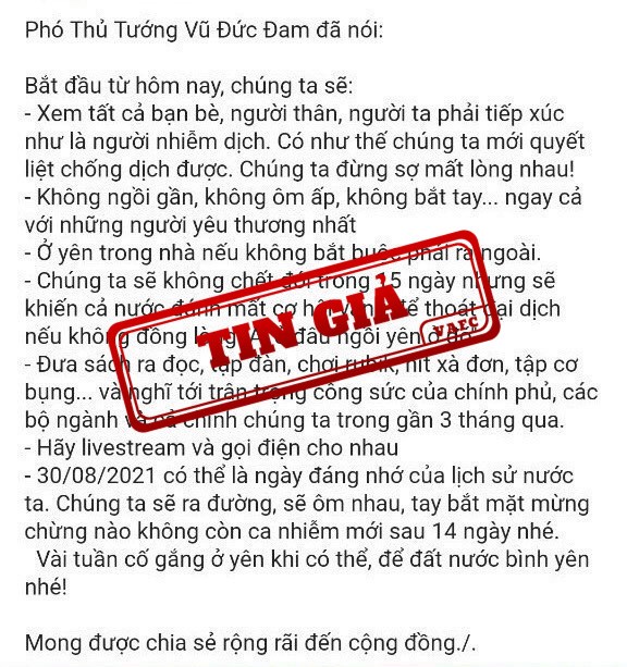 Xuất hiện thông tin giả mạo phát ngôn chỉ đạo của Phó thủ tướng